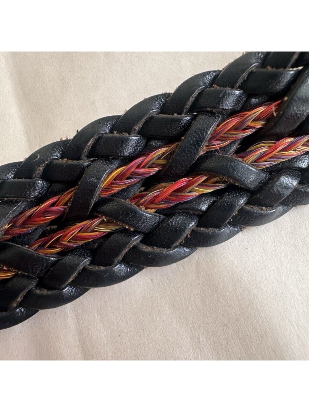 Vintage Onyx Brighton Woven Braided Leather Belt Men 42 Black Multicolor Silver - Picture 2 of 9